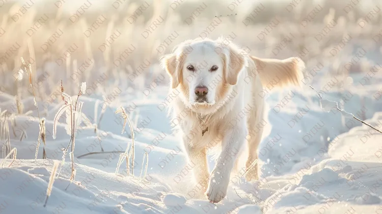 Złoty retriever w zimowym krajobrazie na śniegu